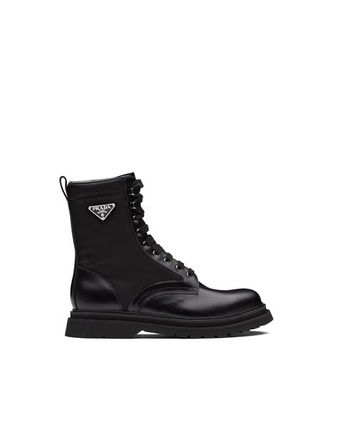 prada women's black patent leather combat boot|Prada brushed leather ankle boots.